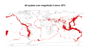 map of all quakes since 1973 over magnitude 5