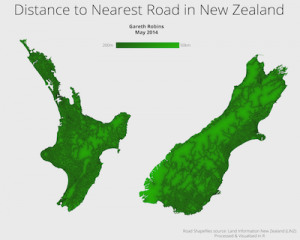 Distance to the nearest road in New Zealand